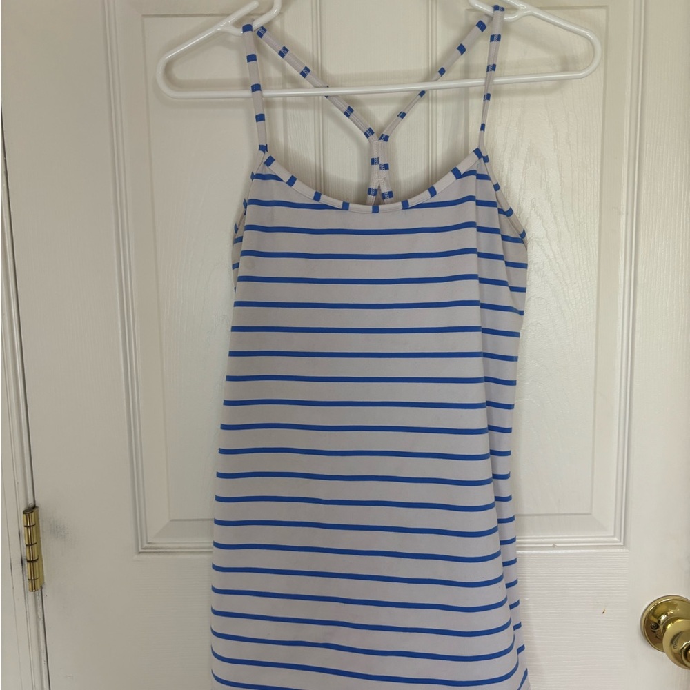 Lululemon white and Blue and White Striped Power Y Tank
